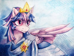 Size: 4032x3024 | Tagged: safe, artist:jsunlight, derpibooru import, twilight sparkle, twilight sparkle (alicorn), alicorn, pony, the last problem, clothes, coronation dress, dress, second coronation dress, solo, traditional art