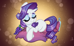 Size: 1920x1200 | Tagged: safe, artist:nootaz, derpibooru import, rarity, pony, unicorn, g4, bottle, cute, eyeshadow, female, food, grapes, horn, makeup, mare, wine bottle