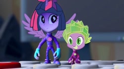 Size: 600x333 | Tagged: safe, derpibooru import, edit, spike, twilight sparkle, twilight sparkle (alicorn), alicorn, equestria girls, g4, barely pony related, brother and sister, clothes, computer, crossover, duo, duo male and female, female, fingerless gloves, gloves, male, nolik (the fixies), overalls, photoshop, remote, siblings, simka (the fixies), the fixies