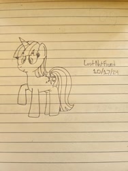 Size: 3000x4000 | Tagged: safe, artist:alyssafire, artist:nightshadowmlp, derpibooru import, twilight sparkle, unicorn twilight, unicorn, g4, female, horn, lined paper, mare, raised hoof, raised leg, solo, traditional art