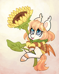 Size: 2000x2500 | Tagged: safe, artist:lionbun, derpibooru import, oc, oc only, oc:honey milk, bat pony, :p, bat pony oc, chibi, clothes, cute, flower, hoodie, solo, sunflower, tongue, tongue out