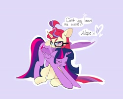 Size: 2048x1655 | Tagged: safe, artist:buff_fluttershy, derpibooru import, moondancer, twilight sparkle, twilight sparkle (alicorn), alicorn, pony, unicorn, g4, blushing, colored wings, eyes closed, female, horn, inconvenient, inconvenient twilight, lesbian, mare, shipping, spread wings, stretching, twidancer, two toned wings, wings