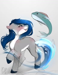 Size: 977x1265 | Tagged: safe, artist:bambudess, derpibooru import, oc, oc only, fish, original species, pony, shark, shark pony, bandage, female, mare, sharp teeth, solo, teeth, unshorn fetlocks