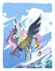 Size: 977x1265 | Tagged: safe, artist:bambudess, derpibooru import, kerfuffle, pegasus, pony, g4, amputee, female, mare, ocean, prosthetic leg, prosthetic limb, prosthetics, solo, spread wings, water, wings