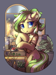 Size: 2000x2666 | Tagged: safe, artist:ravistdash, derpibooru import, oc, oc only, oc:amagi, earth pony, alcohol, bar, cigarette, clothes, cocktail, drink, earth pony oc, female, hoof on chin, looking at you, mare, sitting, smoking, solo, table