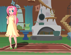 Size: 900x700 | Tagged: safe, artist:angelofdreams34, derpibooru import, fluttershy, human, g4, clothes, dress, female, fluttershy's cottage, humanized, solo