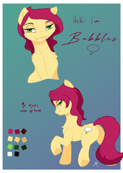 Size: 4961x7016 | Tagged: safe, artist:bluishdraft, derpibooru import, oc, oc only, oc:bubbles, earth pony, pony, female, mare, reference sheet, solo