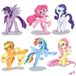 Size: 750x750 | Tagged: safe, artist:yuxiangmuer, derpibooru import, applejack, fluttershy, pinkie pie, rainbow dash, rarity, twilight sparkle, alicorn, earth pony, pegasus, pony, unicorn, concave belly, female, horn, mane six, mare, slender, thin