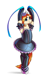 Size: 6000x9000 | Tagged: safe, artist:dacaoo, derpibooru import, oc, oc only, oc:copper moon, pony, series:battle to ballet, g4, ballerina, ballet slippers, bdsm, clothes, dress, female, flower, flower in hair, hypnosis, implied hypnosis, latex, latex dress, latex socks, offscreen character, simple background, socks, solo, transparent background