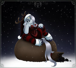 Size: 1500x1337 | Tagged: safe, artist:drxii, derpibooru import, oc, oc:ipsywitch, earth pony, pony, semi-anthro, antlers, christmas, coal, deep one, holiday, krampus