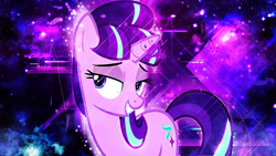 Size: 1024x576 | Tagged: safe, artist:mirai-digi, artist:starlessnight22, derpibooru import, starlight glimmer, pony, unicorn, g4, abstract background, female, horn, mare, s5 starlight, wallpaper