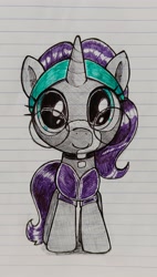 Size: 1999x3512 | Tagged: safe, artist:anonymous, derpibooru import, oc, oc only, oc:nyx, alicorn, pony, g4, alicorn oc, colored, drawthread, female, female oc, filly, filly oc, foal, glasses, horn, lined paper, looking at you, ponified, ponified photo, question mark, requested art, round glasses, shaved, smiling, smiling at you, solo, species swap, standing, traditional art, wings