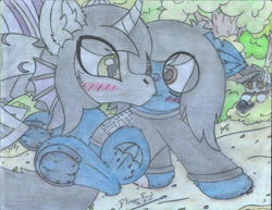 Size: 2202x1700 | Tagged: safe, artist:fliegerfausttop47, derpibooru import, oc, oc only, oc:lightning dee, pegasus, pony, siren, undead, zombie, zombie pony, adorable face, black mane, blue coat, blushing, brown eyes, bush, camera, cheek fluff, clothes, colored sclera, complex background, cute, description is relevant, dirt road, dirty, ear fluff, ears, embarrassed, excited, fluffy, gift art, golden eyes, gray coat, green eyes, happy, hiding, hiding in bushes, hoodie, hoof fluff, kellin quinn, kiss on the lips, kissing, leaves, leg fluff, looking at each other, looking at someone, ocbetes, oliver sykes, pencil drawing, rainbow rocks 10th anniversary, rock, shipping, siren oc, spiked wristband, spying, story included, surprise kiss, traditional art, wristband, yellow sclera