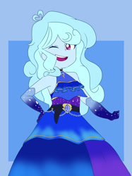 Size: 1280x1707 | Tagged: safe, artist:lirudraw, derpibooru import, oc, oc only, oc:jemimasparkle, human, equestria girls, g4, clothes, cute, dress, evening gloves, female, gloves, gown, jewelry, long gloves, necklace, ocbetes, one eye closed, open mouth, open smile, princess, smiling, solo, wink