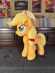 Size: 4284x5712 | Tagged: safe, artist:lumithekirin, derpibooru import, applejack, earth pony, g4, determined, female, glitter, hat, indoors, mare, photo, plushie, solo, standing