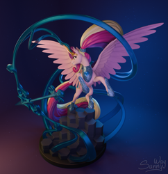 Size: 1547x1600 | Tagged: safe, artist:sunny way, derpibooru import, princess cadance, alicorn, pony, g4, 3d, archer, armor, arrow, art, artwork, blender, bow, concave belly, craft, digital art, fangs, female, feral, figurine, fit, horn, jewelry, long mane, long tail, magic, mare, regalia, sculpture, slender, smiling, solo, spread wings, statue, tail, temerity, thin, wings, zbrush