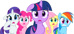 Size: 1779x816 | Tagged: safe, derpibooru import, edit, edited screencap, screencap, fluttershy, pinkie pie, rainbow dash, rarity, twilight sparkle, unicorn twilight, unicorn, g4, the last roundup, background removed, ears, floppy ears, simple background, transparent background