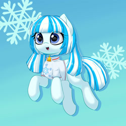 Size: 2000x2000 | Tagged: safe, artist:one4pony, derpibooru import, oc, oc only, earth pony, bell, bell collar, clothes, collar, earth pony oc, gradient background, snow, snowflake, solo