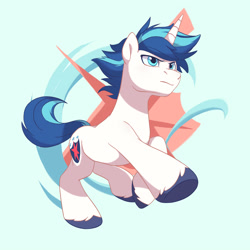 Size: 3000x3000 | Tagged: safe, artist:drtuo4, derpibooru import, shining armor, pony, unicorn, g4, action pose, high res, horn, looking up, male, running, serious, serious face, solo, stallion, unshorn fetlocks