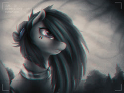 Size: 1600x1200 | Tagged: dead source, safe, artist:ventious, derpibooru import, oc, oc only, oc:nighttide star, cyborg, pony, chromatic aberration, female, hair over one eye, mare, solo