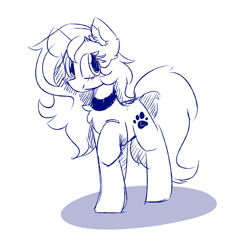 Size: 1280x1280 | Tagged: safe, artist:morningbullet, derpibooru import, oc, oc only, oc:loulou, earth pony, pony, chest fluff, choker, female, mare, monochrome, simple background, sketch, solo, white background