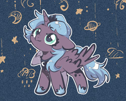 Size: 1491x1201 | Tagged: safe, artist:长羽毛毛, derpibooru import, princess luna, alicorn, pony, :3, crown, female, filly, foal, jewelry, outline, regalia, smiling, solo, spread wings, white outline, wings, woona, younger