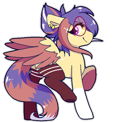 Size: 500x528 | Tagged: safe, artist:amiicommissions, derpibooru import, oc, oc:cookie, pegasus, pony, clothes, colored wings, female, glasses, mare, simple background, socks, solo, transparent background, two toned wings, wings