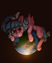 Size: 1650x2000 | Tagged: safe, artist:zetamad, derpibooru import, cozy glow, pegasus, pony, g4, atg 2023, female, filly, foal, newbie artist training grounds, pony bigger than a planet, solo, world domination