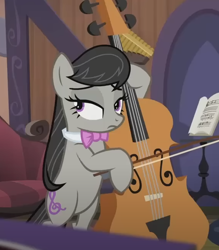 Size: 572x652 | Tagged: safe, derpibooru import, screencap, octavia melody, earth pony, pony, g4, season 5, slice of life (episode), bipedal, cello, cropped, lidded eyes, musical instrument, solo