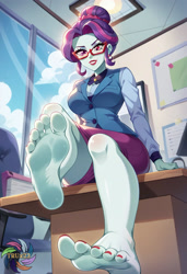 Size: 2496x3648 | Tagged: safe, ai content, derpibooru import, machine learning generated, principal abacus cinch, human, g4, chair, feet, fetish, foot fetish, generator:civitai, low angle, office, office chair, prompter:trux23, soles, solo, toes