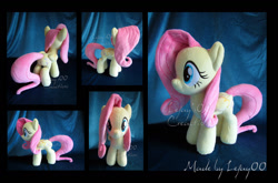 Size: 1400x926 | Tagged: safe, derpibooru import, fluttershy, pegasus, pony, g4, cutie mark, female, full body, mare, photo, plushie, text