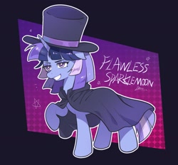 Size: 2393x2225 | Tagged: safe, artist:goldenage2049, derpibooru import, oc, oc only, oc:flawless sparklemoon, pony, unicorn, cape, clothes, female, fusion, fusion:trixie, fusion:twilight sparkle, fusion:twixie, grin, hat, horn, mare, my little pony the movie: the death of twilight sparkle, smiling, solo, top hat