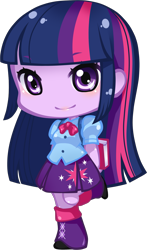 Size: 1775x3026 | Tagged: safe, artist:yuuabyss, derpibooru import, twilight sparkle, equestria girls, g4, beach, chibi, clothes, female, hands behind back, makeup, simple background, skirt, smiling, solo, transparent background