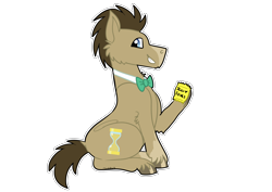 Size: 3508x2480 | Tagged: safe, artist:timelapse11, derpibooru import, doctor whooves, earth pony, g4, bowtie, doctor who, jelly babies, male, ponytober, ponytober 2024, simple background, sitting, smiling, solo, stallion, transparent background