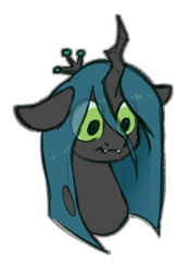 Size: 454x700 | Tagged: safe, artist:itsspoops, derpibooru import, queen chrysalis, changeling, pony, g4, crown, cute, cute little fangs, ears, fangs, female, floppy ears, jewelry, mare, my little pony the movie: the death of twilight sparkle, regalia, simple background, solo, transparent background