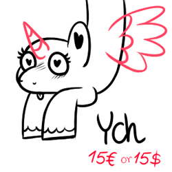 Size: 300x300 | Tagged: safe, artist:mashee, derpibooru import, alicorn, pegasus, unicorn, blush lines, blushing, commission, hanging, heart, heart eyes, hooves to the chest, horn, monochrome, original art, original style, solo, spread wings, tongue, tongue out, wingding eyes, wings