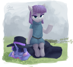 Size: 1987x1825 | Tagged: safe, artist:some_ponu, derpibooru import, maud pie, oc, oc:flawless sparklemoon, g4, fusion, fusion:trixie, fusion:twilight sparkle, fusion:twixie, my little pony the movie: the death of twilight sparkle, outdoors, passepartout