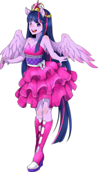 Size: 1582x2779 | Tagged: safe, artist:yuuabyss, derpibooru import, twilight sparkle, twilight sparkle (alicorn), alicorn, equestria girls, g4, big crown thingy, clothes, dress, element of magic, fall formal outfits, female, jewelry, ponied up, regalia, solo