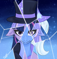 Size: 1441x1480 | Tagged: safe, artist:kurppi, derpibooru import, trixie, twilight sparkle, oc, oc:flawless sparklemoon, pony, g4, flawless, fragments, fusion, fusion:trixie, fusion:twilight sparkle, fusion:twixie, my little pony the movie: the death of twilight sparkle, shipping, starry eyes, wingding eyes