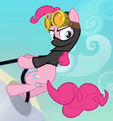 Size: 500x537 | Tagged: safe, derpibooru import, screencap, pinkie pie, g4, season 3, the crystal empire, cropped, goggles, ninja, outdoors, pinkie spy, ski mask