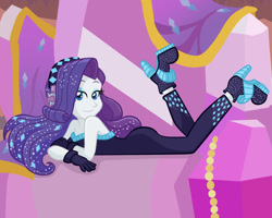 Size: 1500x1200 | Tagged: safe, artist:yoshimarsart, derpibooru import, rarity, better together, equestria girls, g4, the other side, beautiful, clothes, eyeshadow, female, gloves, headphones, high heels, indoors, lidded eyes, makeup, shoes, solo, unitard