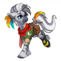 Size: 2400x2400 | Tagged: safe, artist:opalacorn, derpibooru import, oc, oc only, oc:philani, zebra, fallout equestria, bag, boots, clothes, not zecora, saddle bag, scarf, shoes, solo, zebra oc