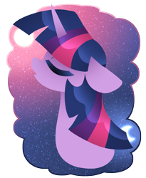 Size: 1581x1924 | Tagged: safe, artist:ladylullabystar, derpibooru import, twilight sparkle, pony, g4, bust, eyes closed, female, mare, moon, night, night sky, portrait, sky, solo, stars