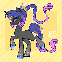 Size: 3000x3000 | Tagged: safe, artist:3ggmilky, derpibooru import, oc, oc only, pony, unicorn, baldur's gate, bipedal, blue eyes, blue hooves, blue pupils, braid, braided ponytail, braided tail, circlet, colored hooves, colored horn, colored pupils, crossover fusion, crown, female, fusion, fusion:rarity, fusion:shadowheart, gradient legs, gradient mane, gradient tail, high ponytail, hooves, horn, jewelry, leg markings, looking at you, mare, ponytail, raised hoof, raised leg, regalia, shiny hooves, solo, square pupils, striped background, tail, tail jewelry, tiara