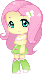 Size: 1757x2994 | Tagged: safe, artist:yuuabyss, derpibooru import, fluttershy, equestria girls, g4, chibi, female, simple background, smiling, solo, transparent background