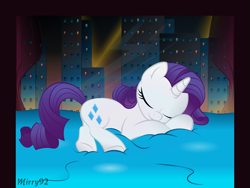 Size: 2823x2124 | Tagged: safe, artist:mirry92, derpibooru import, rarity, pony, unicorn, g4, cute, female, horn, manehattan, raribetes, sleeping, solo