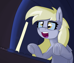 Size: 3000x2547 | Tagged: safe, artist:aubs, derpibooru import, derpy hooves, pegasus, pony, g4, computer, newbie artist training grounds, solo