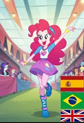 Size: 696x1024 | Tagged: safe, ai content, derpibooru import, machine learning generated, pinkie pie, human, equestria girls, g4, brazil, female, flag, great britain, indoors, prompter:coldgirls1, spain