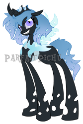 Size: 1200x1800 | Tagged: safe, artist:piichu-pi, derpibooru import, oc, oc only, oc:tundra, changeling, blue changeling, obtrusive watermark, simple background, solo, transparent background, watermark