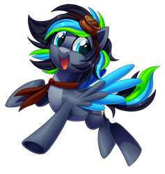 Size: 2000x2109 | Tagged: safe, artist:centchi, derpibooru import, oc, oc only, oc:lottie ashmore, pegasus, pony, coat markings, colored wings, colored wingtips, female, flying, freckles, goggles, looking at you, mare, multicolored hair, multicolored tail, open mouth, simple background, smiling, solo, spread wings, tail, transparent background, underhoof, wings